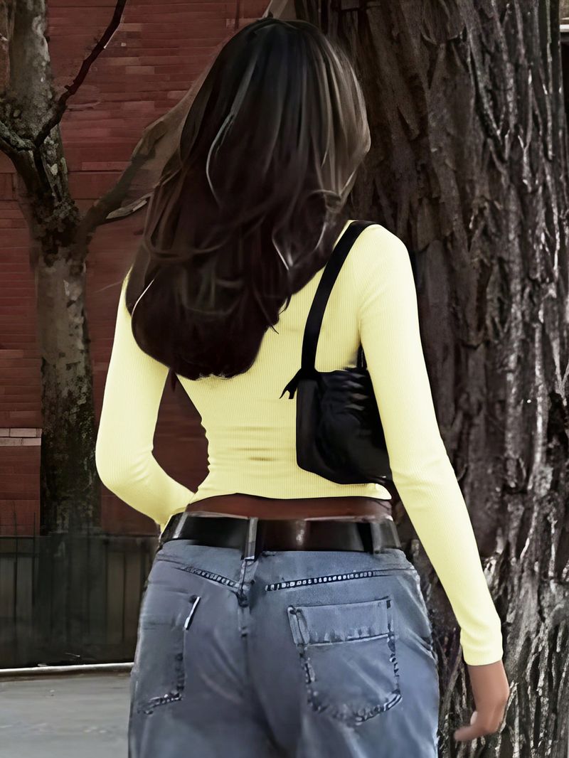 Top corto a maniche lunghe Y2K – Maglietta streetwear sexy per donna (S-XL, bianco/nero/giallo/blu, maglia elasticizzata, stile retrò, autunno e inverno)_voghion.com