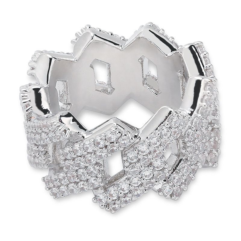 Hip Hop 14mm Wilted Cuban Real Gold Electroplated Double Row Zircon Ring_voghion.com