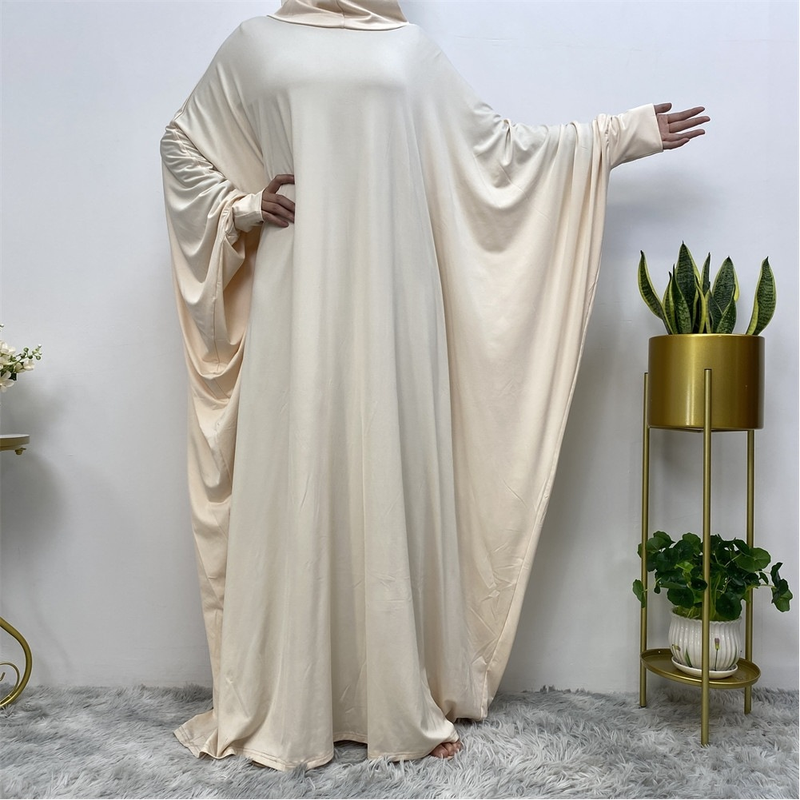 Abito da donna con maniche a pipistrello alla moda, tinta unita, moda casual_voghion.com