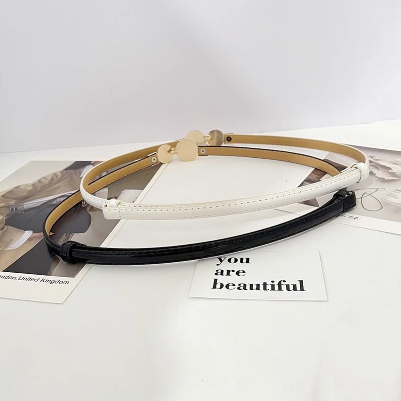 Cintura sottile in pelle verniciata di alta qualità con design di nicchia, versatile per abiti e completi da donna_voghion.com