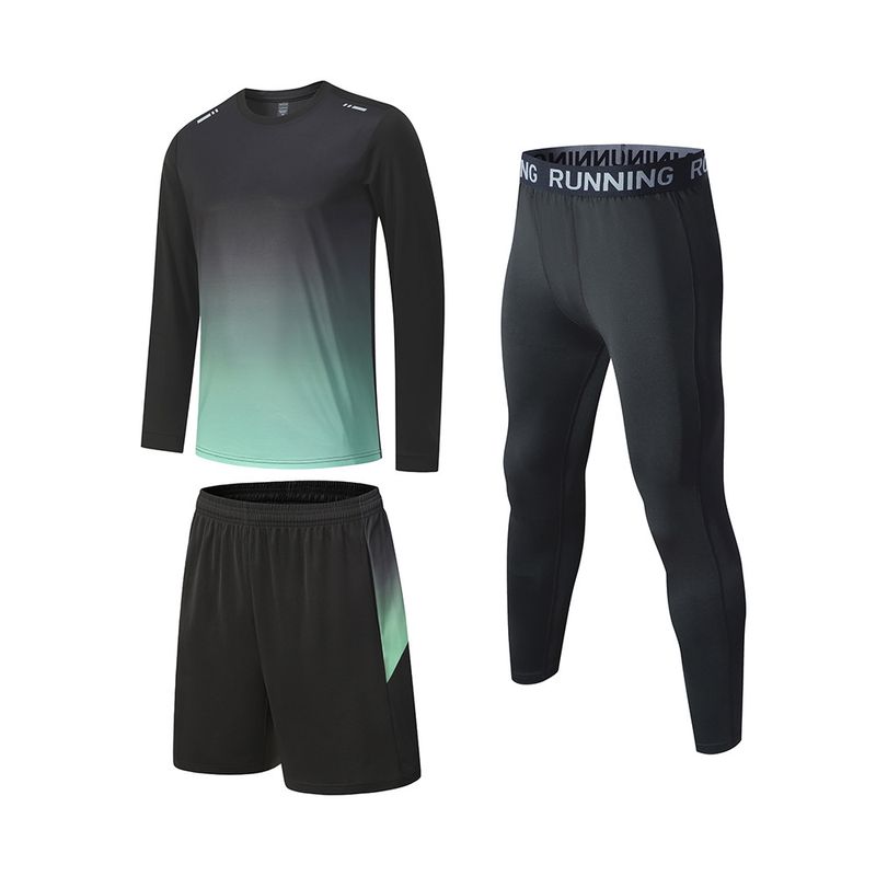 LazyZoom Sports Suit Three-Piece Set Long Sleeve Spring Summer Running Clothes Men's Fitness Breathable Base Layer Quick-Dry_voghion.com