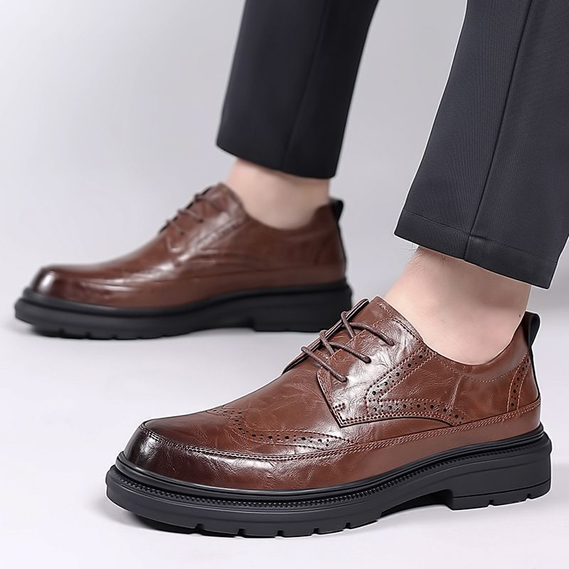 Unbeatable Quality 6292 Men's Block Business Casual Formal Leather Shoes, Spring Carved Cowhide Surface, Thick Soled Gentleman_voghion.com