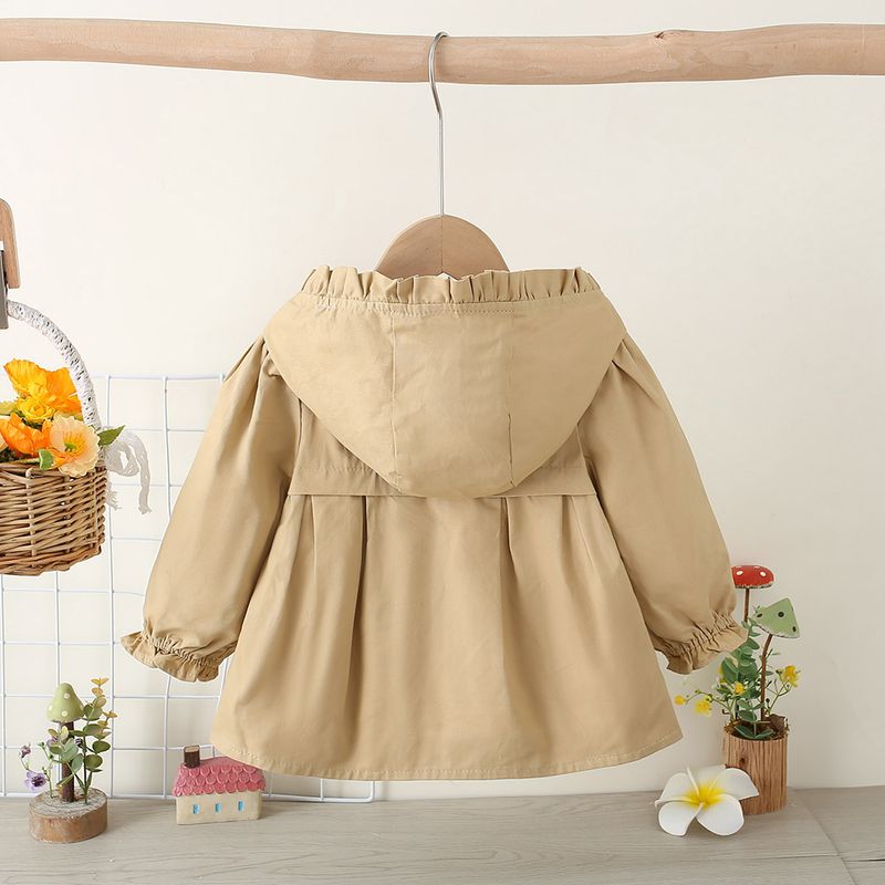 Forårspiger Ny trenchcoat frakke i koreansk stil Wind Langærmet Pure Color Enkeltradet Lang Frakke Babytøj til 0 måneder til 3 år gamle piger_voghion.com
