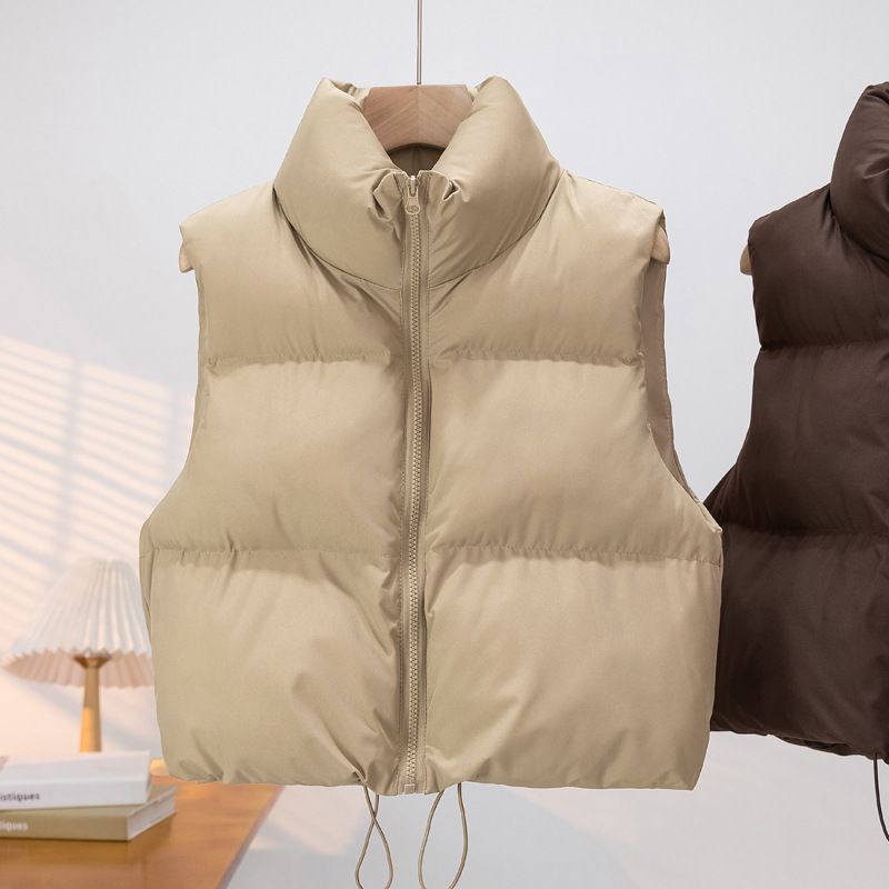 Gilet matelassé sans manches pour femme - Col montant, manteau d'hiver chaud et épais aux couleurs tendance_voghion.com