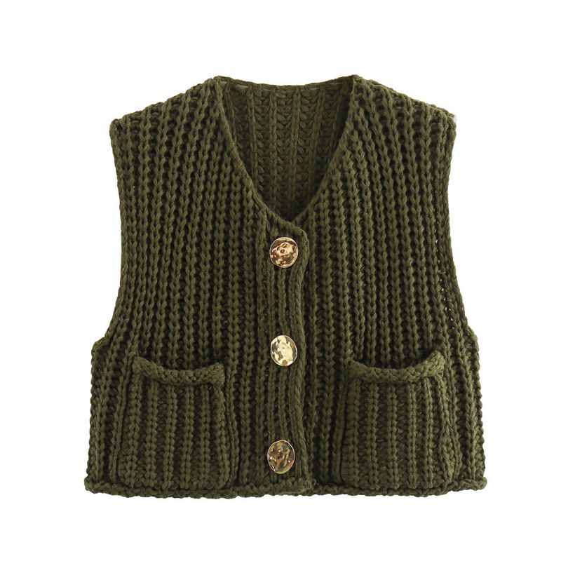 Roupas femininas outono 2024 anúncio inverno novo produto V-eck bolso três botões sem mangas cardiga kitted colete para_voghion.com