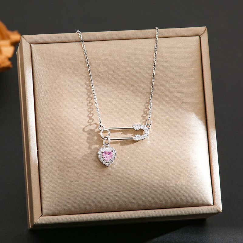 Necklace Women's Light Luxury Zircon Pin Love Ins Niche Design Temperament Internet Celebrity Personality Pendant_voghion.com