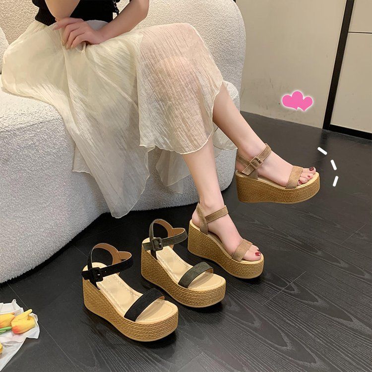 Sandals Large Size 2025 Summer New Style Sponge Cake Wedge Heel Thick Sole Waterproof Platform Suede Women's Sandals_voghion.com