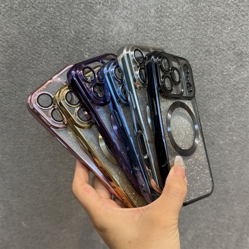 Electroplate Glitter Lens Protector Case For Iphone 16 15 14 13 12 Pro Max Wireless Magnetic Cover For 17 Air_voghion.com