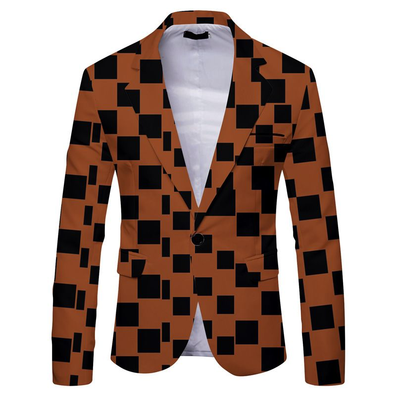 Nuova giacca casual stampata a righe a quadretti da uomo del 2023, abito slim fit alla moda britannica_voghion.com