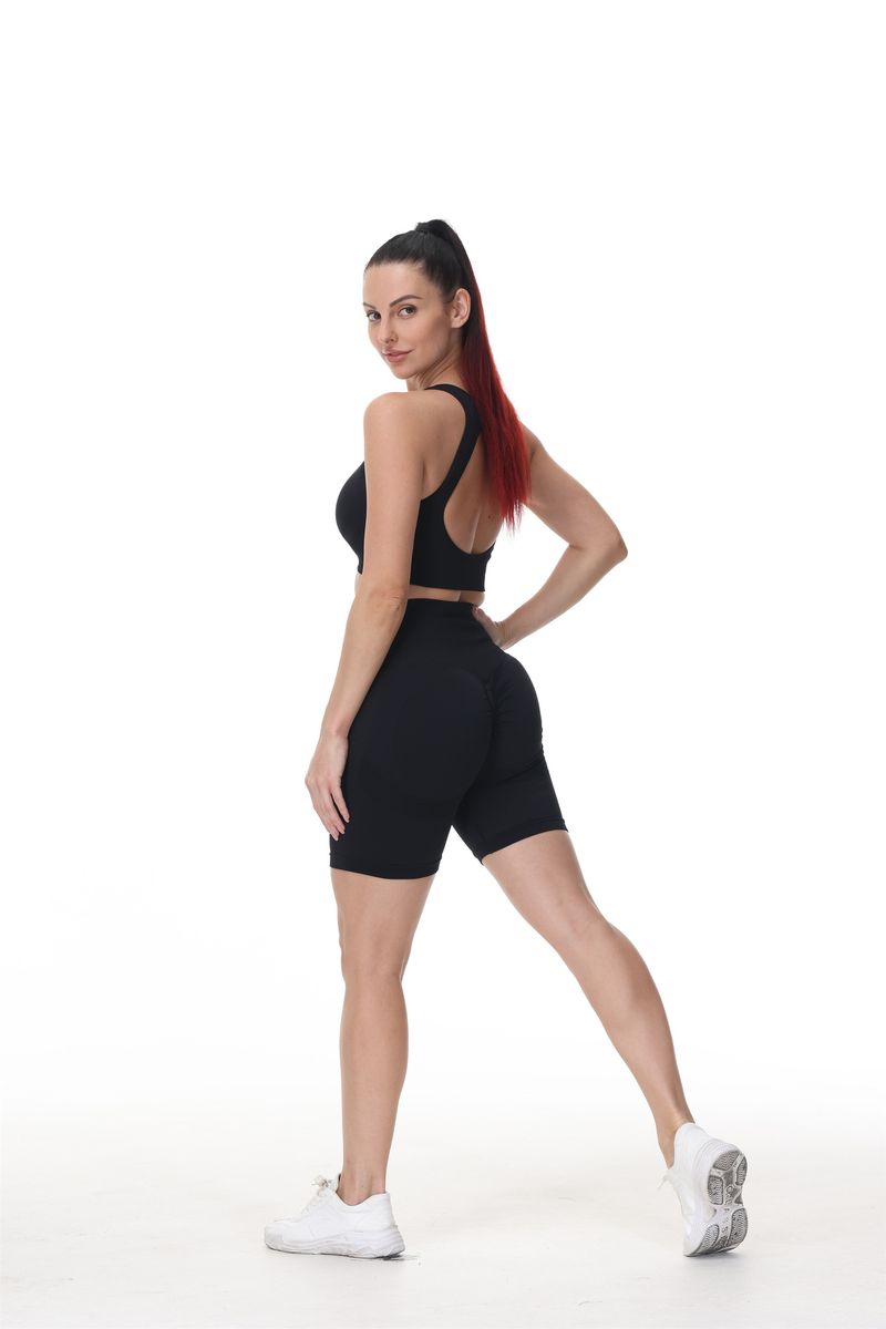Backless Hollow Out Hip Lift Yoga Bra And Shorts Set_voghion.com
