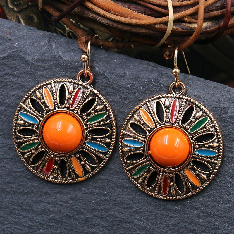 Bohemian fashion round pendant earrings trend drop oil earrings personality cross-border exaggerated jewelry_voghion.com