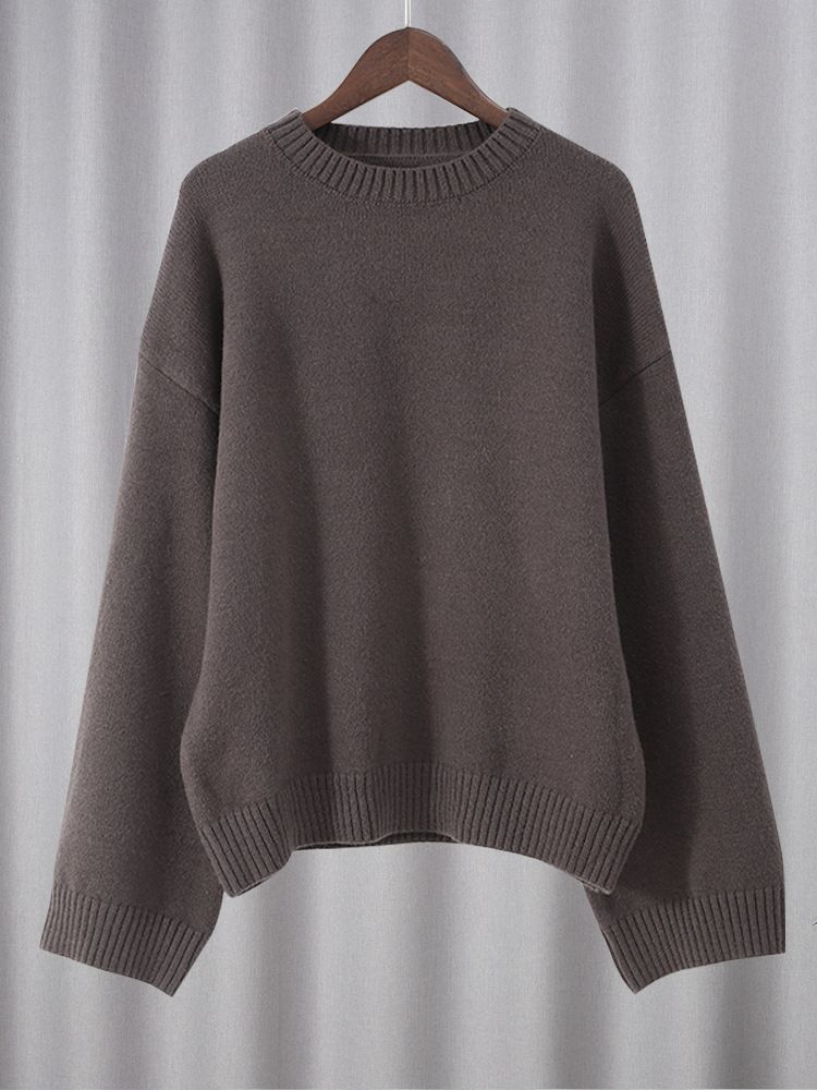Women's Clothing Oversized Long-Sleeve Knit Sweater – Versatile Polyester Pullover For Effortless Office & Casual Style_voghion.com