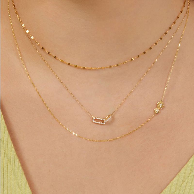 Damenschmuck 14 Karat Echtgold Galvanisierte Kupfer Zirkonia Pin Damenhalskette Vielseitiger süßer Büroklammeranhänger_voghion.com