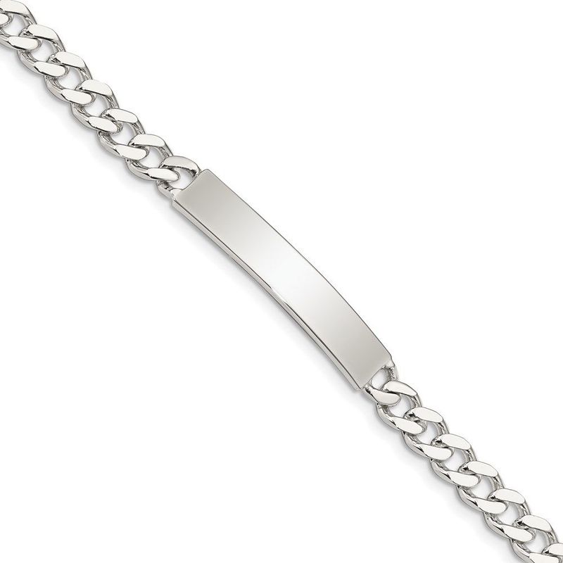 Sterling Silver 8inch Polished Engraveable Curb Link ID Bracelet_voghion.com
