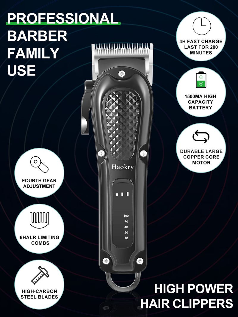 3-Speed Hair Clipper Set, Adjustable Blade With 5 Guide Combs, Beard Trimmer For Men, Cord/Cordless Use_voghion.com