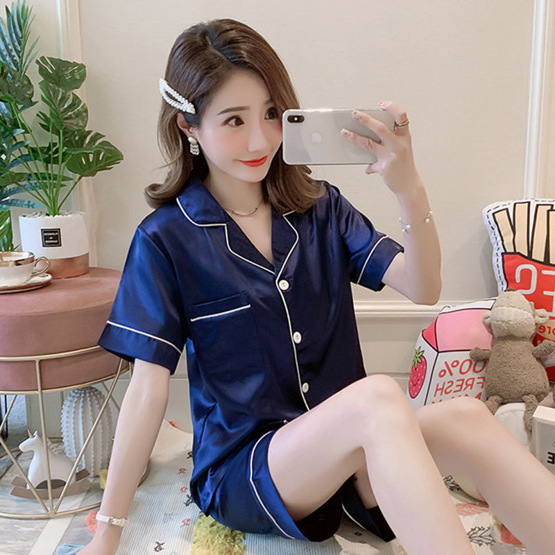 Short sleeved pajamas for women, ice Korean version, sexy plus size, spring and summer silk home clothes,_voghion.com