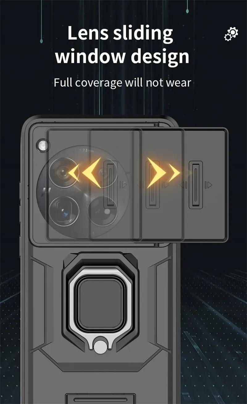 Per OnePlus Nord CE3 Lite N30 Ace 3 2 12R 12 11R 11 Armatura Custodia per telefono con supporto per anello di protezione della lente per fotocamera scorrevole_voghion.com