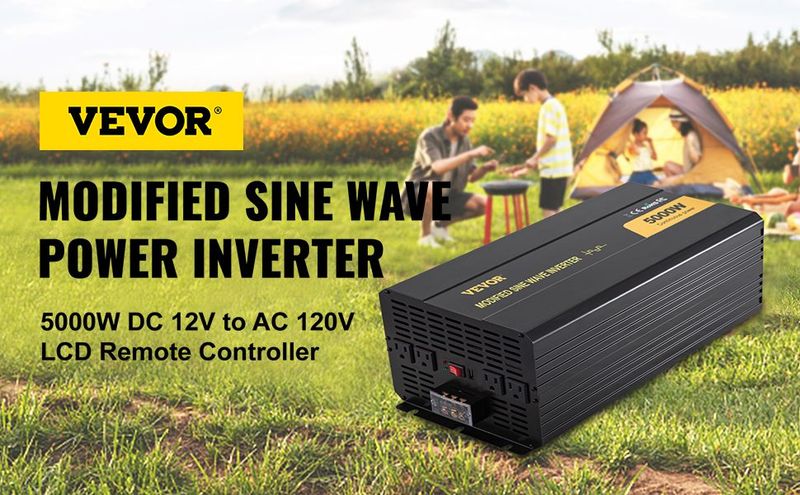 VEVOR Power Inverter, 5000W Modified Sine Wave Inverter, DC 12V To AC 120V Car Converter, With LCD Remote Controller, LED Indicator, AC Outlets Inverter For Truck RV Car Boat Travel Camping Emergency_voghion.com