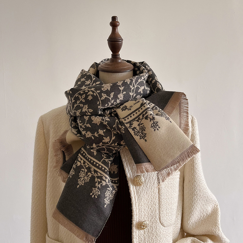 2024 New Flower Vine Color Blocked Cashmere Scarf Shawl Fashion Versatile Warm Scarf Explosive Shawl For Women_voghion.com