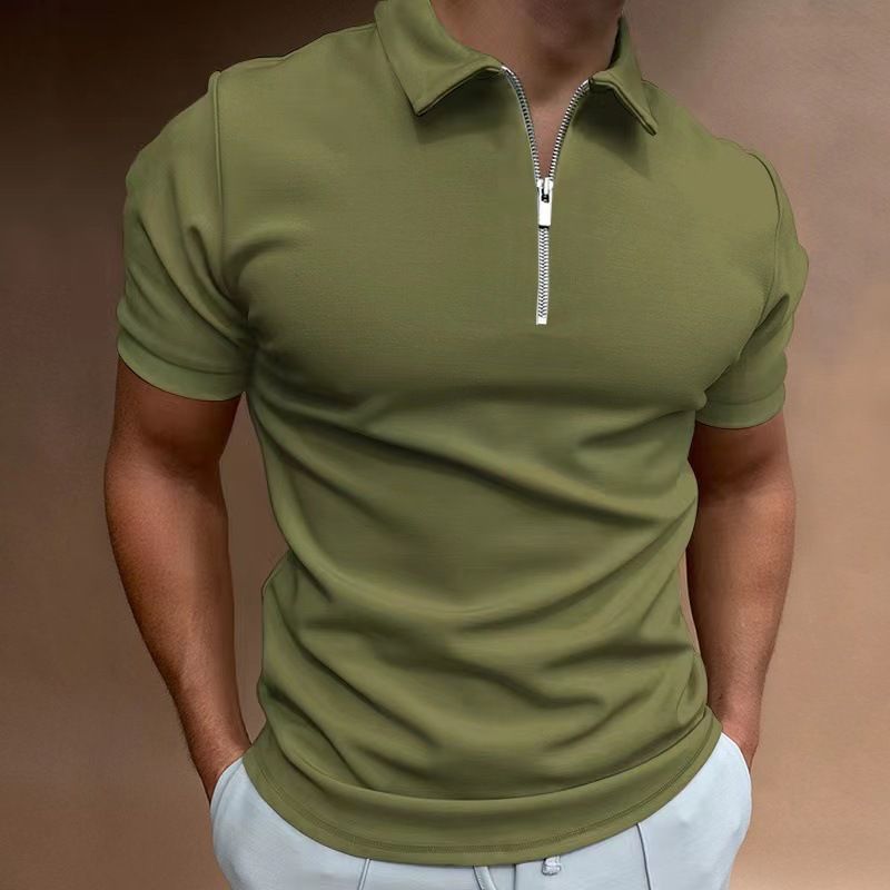 Maglietta polo a maniche corte con cerniera stampata in 3D da uomo 2024, tinta unita_voghion.com