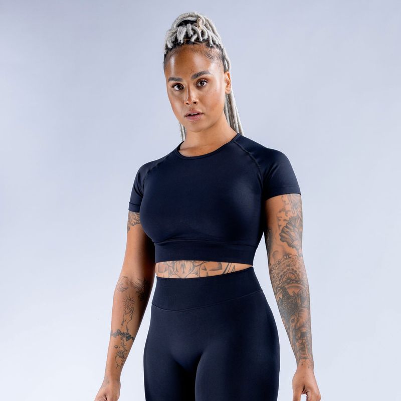 Full Matte Nylon Fabric High Elastic Moisture-Wicking Fitness Seamless Tight Yoga Short Sleeve_voghion.com