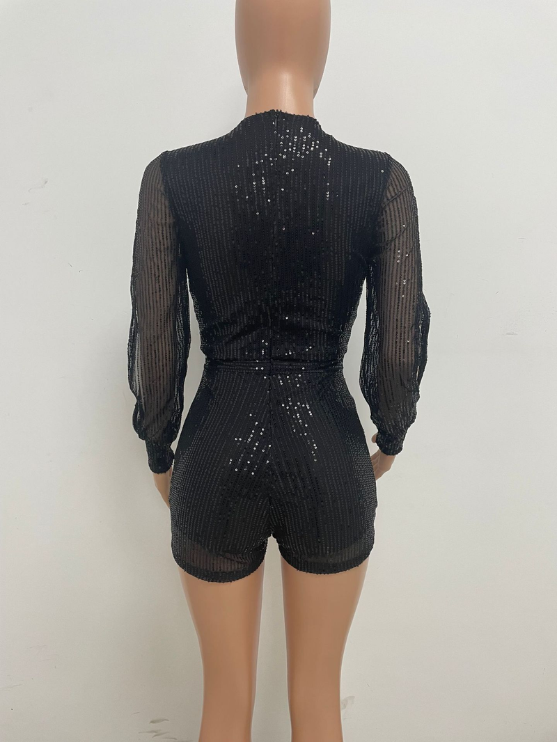 Damkläder jumpsuit mode smal långärmad slits paljettjumpsuit_voghion.com