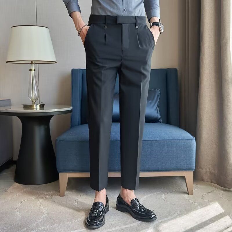 Spring And Summer New Men's Suit Pants Men's Solid Color Non-ironing Casual Pants Commuting To Work Slim-fitting Solid Color Nine-point Pants_voghion.com