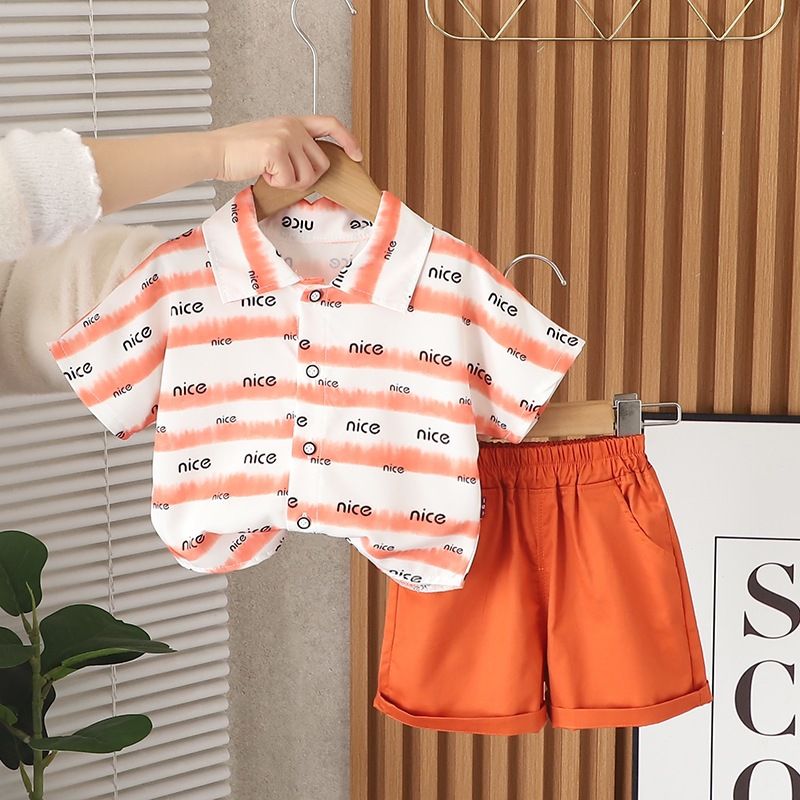 Ensemble deux pièces pour bébé garçon, chemise à manches courtes et short décontracté, imprimé lettres, été 2025_voghion.com