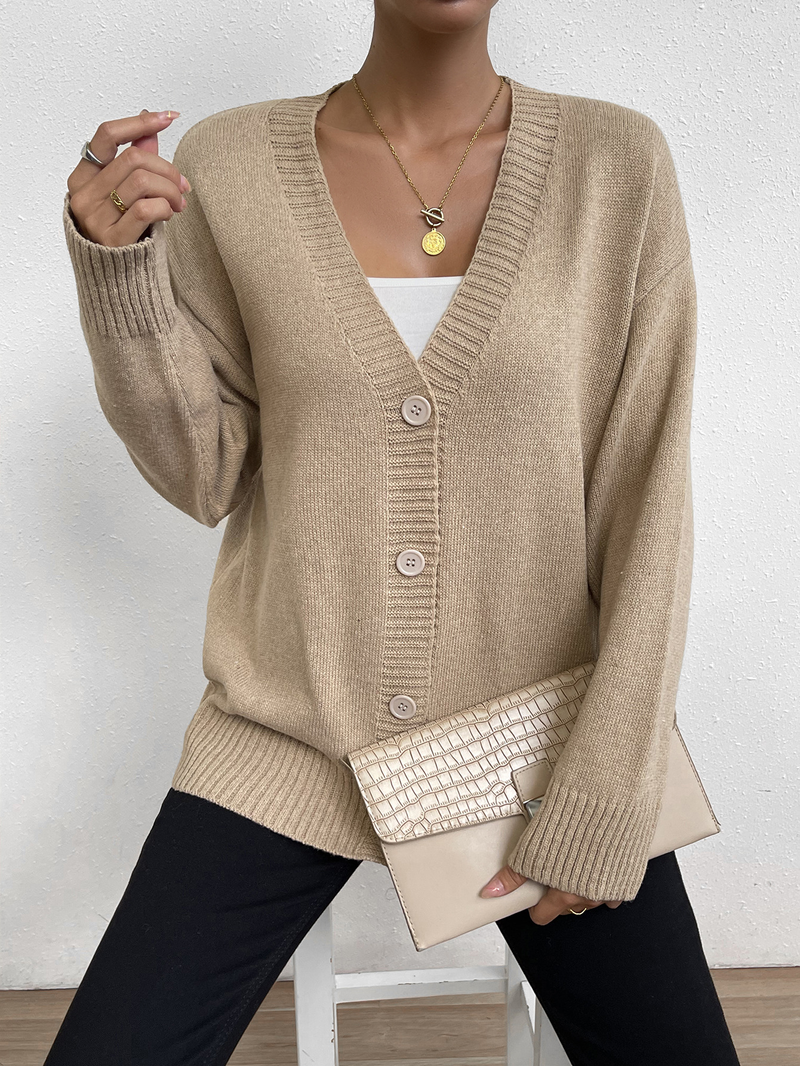 Damenbekleidung ins Pullover-Cardigan mit Knopfleiste für Damen_voghion.com