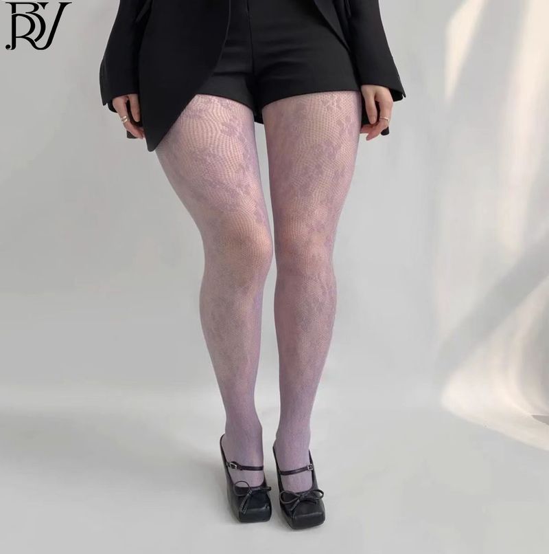 Calze di seta, calze a rete con piccoli fiori, calze Pure Desire, calze a rete sexy con gambe in seta nera_voghion.com