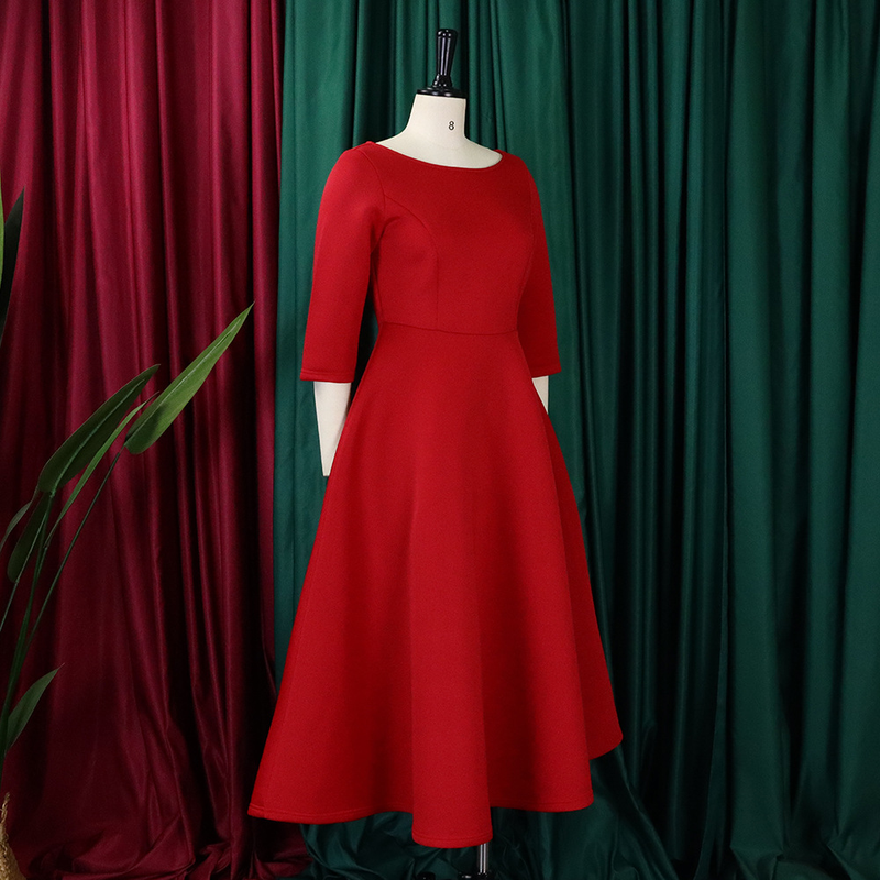 Women's solid color large swing skirt temperament evening dress skirt_voghion.com
