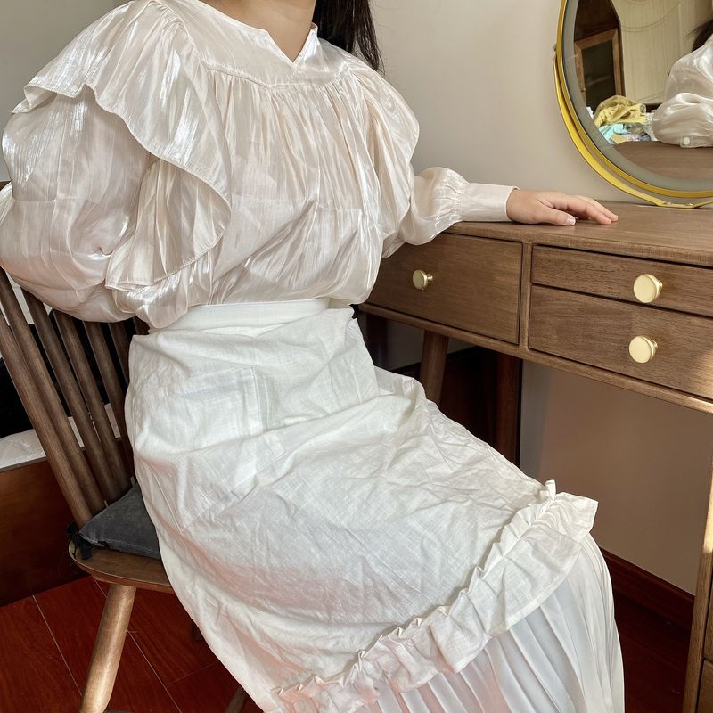 Half-body INS Style Solid Color Slub Cotton Super Cute Apron With Straps, Can Be Used As A Dress_voghion.com