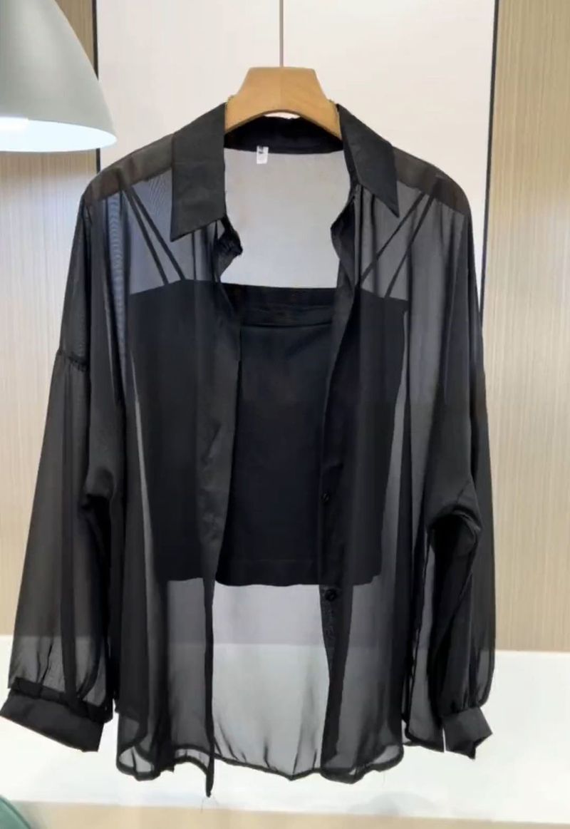 Camicia da donna in seta ghiacciata con protezione solare, sottile ed estiva, ampia, in chiffon leggermente trasparente, a maniche lunghe, con aria condizionata._voghion.com