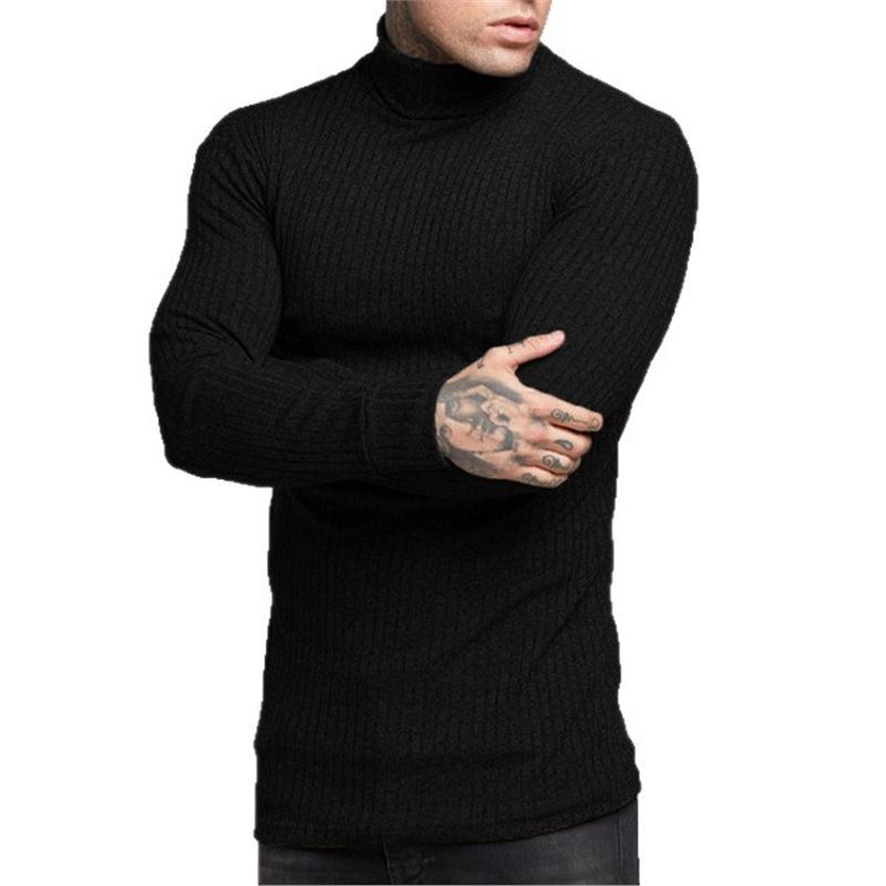 Felpa con cappuccio casual da uomo per autunno e inverno, maglia sportiva a maniche lunghe da uomo, strato di base con maglione a collo alto_voghion.com