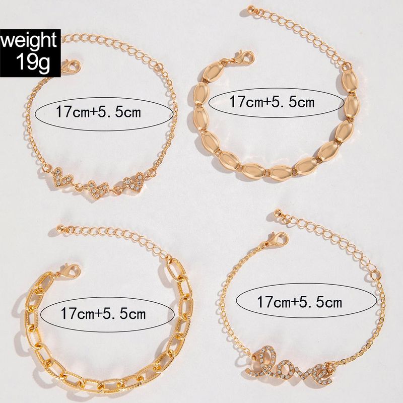 Pulseiras Premium Sense Dia Chain Multicamadas Empilhadas Design Criativo Pulseira de Carta de Amor Conjunto de 4 Peças para Mulheres_voghion.com