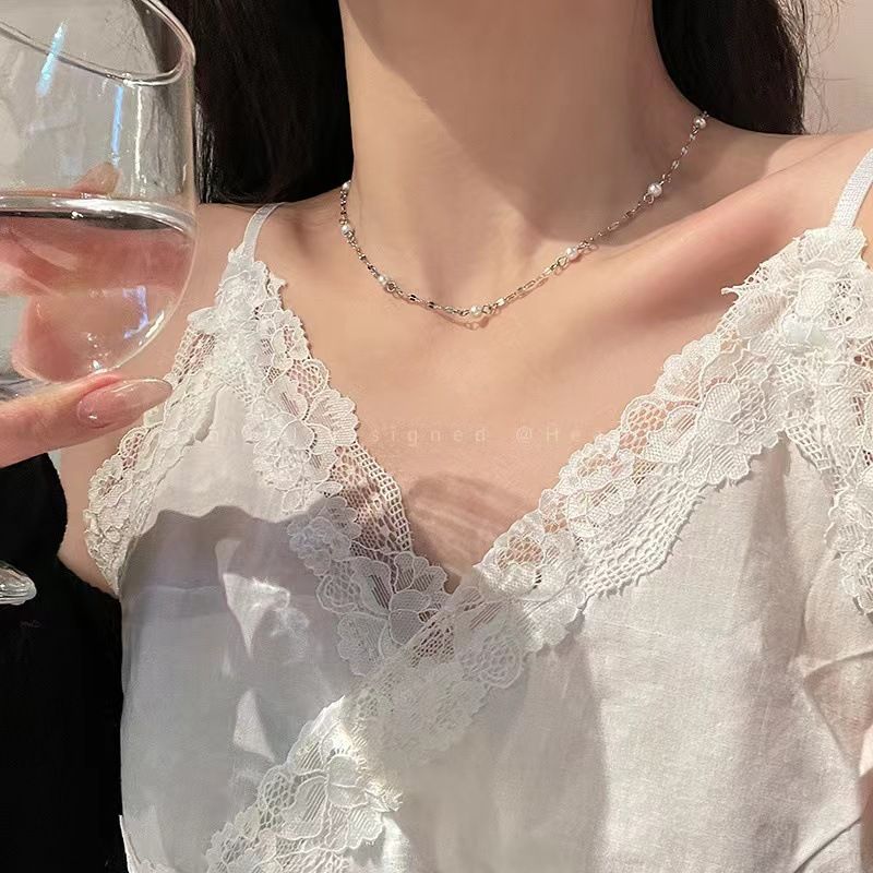 Collana con clavicola di perle non sbiadite in acciaio al titanio da donna, accessori per collane di nicchia dal design, temperamento semplice, collana versatile_voghion.com