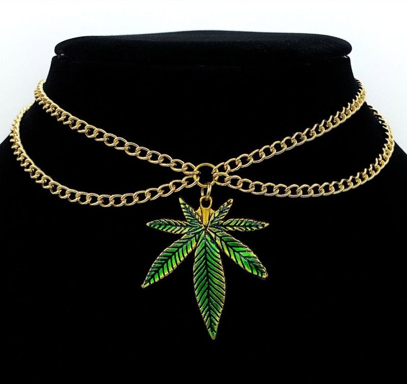 Bijoux et accessoires Pendentif feuille Élégant et mignon Double chaîne dorée_voghion.com