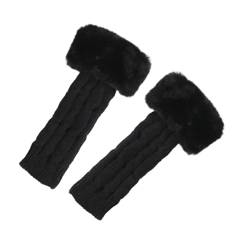 Women's Fingerless Velvet Gloves - Knitted 8-Shaped Twisted Design, Warm & Soft Wool For Autumn & Winter (Short Turn-Up Cuff, Stylish & Cozy)_voghion.com