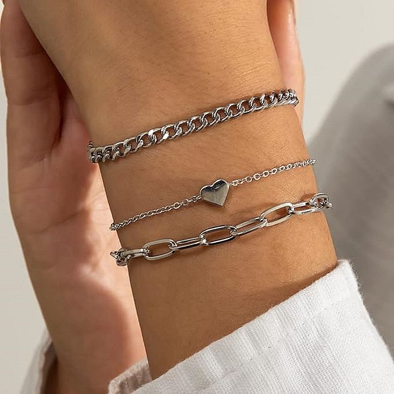 Braccialetto bohémien multistrato regolabile con catena a forma di cuore, stile punk a forma di serpente e osso, con personalità mista_voghion.com