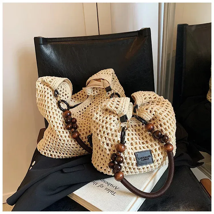 Strand Sommer Tasche Für Frauen Mesh Gewebt Schulter Verstellbaren Riemen Handtasche Große Kapazität Hobo Reise Urlaub Y250707_voghion.com