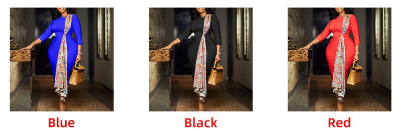 Knopf Krawatte Bedruckt D539 Plus Size Damenmode 2024 Elegantes OL Bleistiftkleid Bodycon Patchwork Atmungsaktives Kleidungskleid_voghion.com
