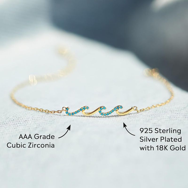 Bracciale in argento sterling S925 con linee ondulate e diamanti, gioielli semplici per le mani femminili_voghion.com