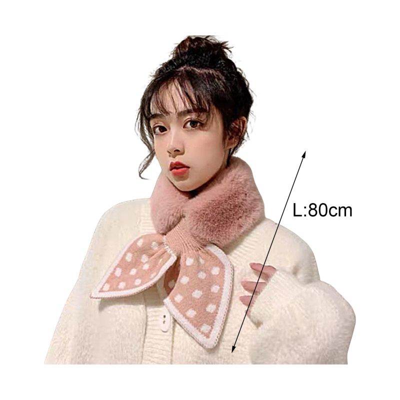 Drivedirect Women Scarf Plush Dot Print Fishtail Knot Solid Color Cross Keep Warm Fish Tail Shape Thicken Rabbit Fur Collar Scarf for Outdoor_voghion.com