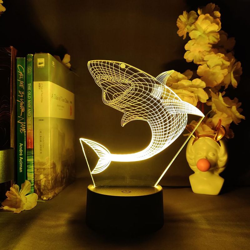 Lampada da tavolo decorativa a forma di squalo, creativa, a LED, colorata, atmosfera, animale, decorazione da scrivania, camera da letto, comodino, USB, notte_voghion.com