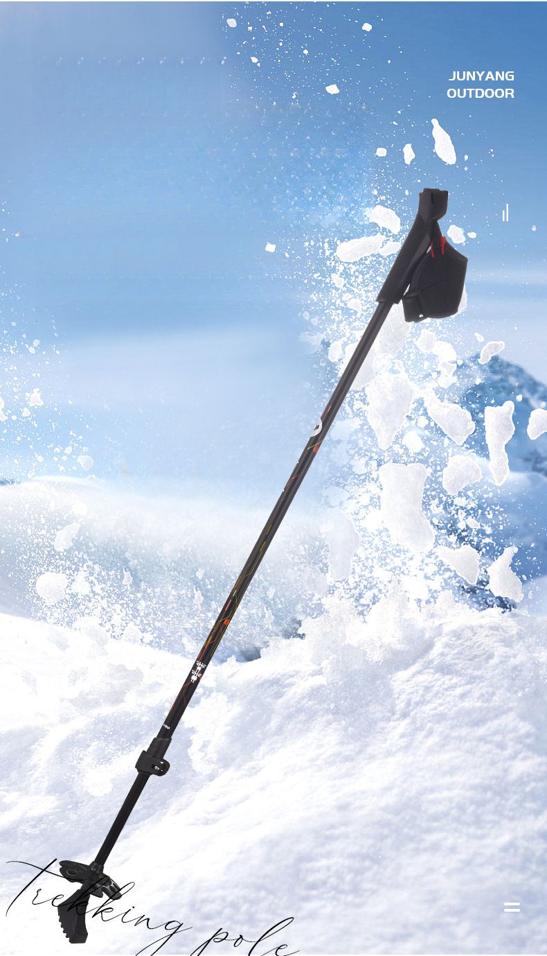 Two-Section Aluminum Alloy Double Board Snow Cane Multi-Functional Ski Portable Climbing Shock-Absorbing Walking Stick_voghion.com