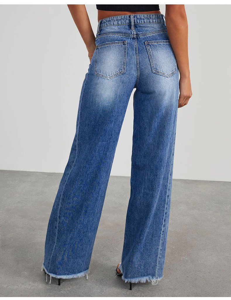 kadın kot pantolon yıkanmış mavi streç geniş paça pantolon_voghion.com
