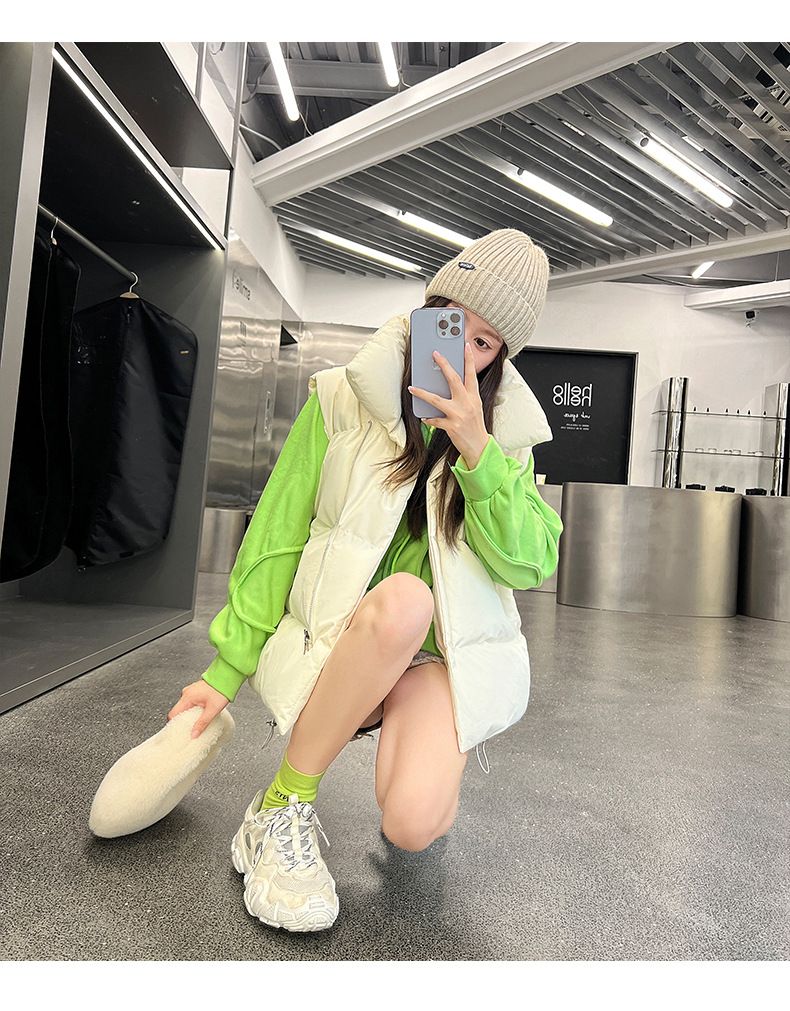 Gilet da donna imbottito in cotone spesso alla moda con colletto allentato_voghion.com