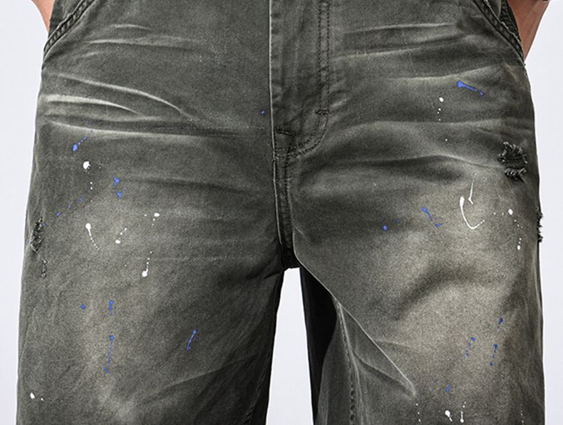 "Herren Vintage Washed Denim Shorts - Mittellange Relaxed Fit Lässige Sommershorts in Dunkelgrün_voghion.com