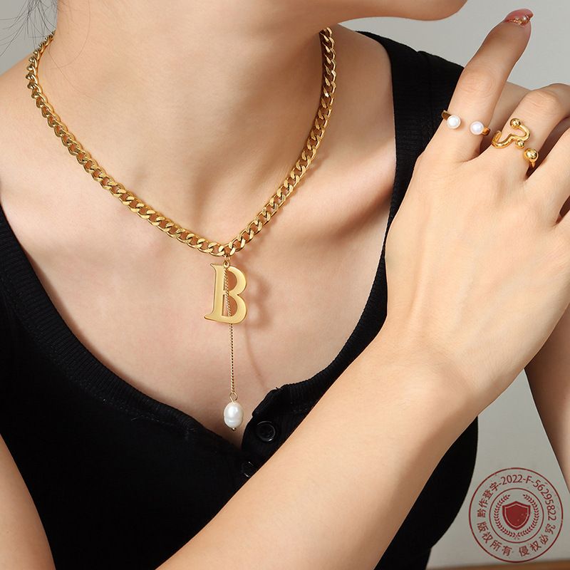 Ins Trend Zubehör Buchstabe B Quaste Barock Süßwasser Perle Halskette Für Frauen Titan Stahl Schlüsselbein Kette P910_voghion.com