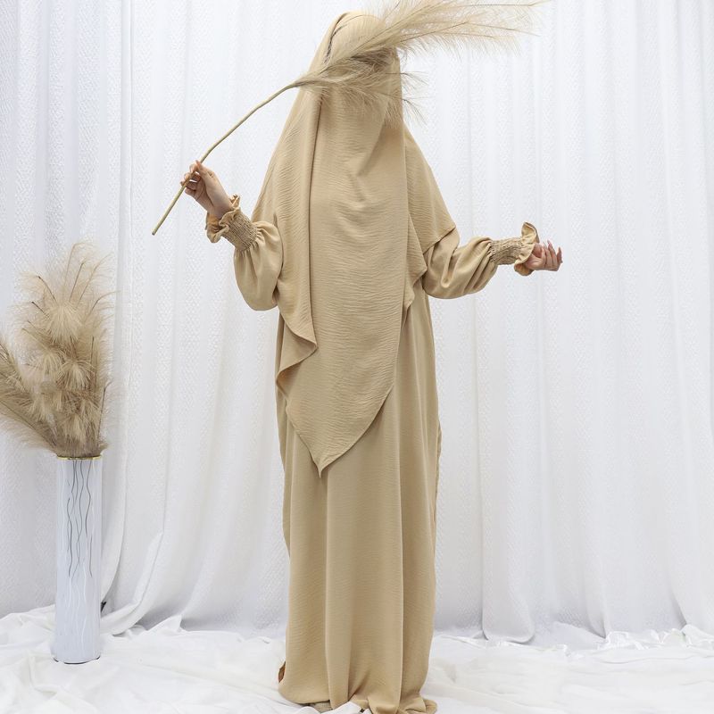 Women's Clothing Ice Silk Wrinkled Two Piece Suit Solid Color Pocket Robe Front One Back Two Double Layer Headscarf_voghion.com